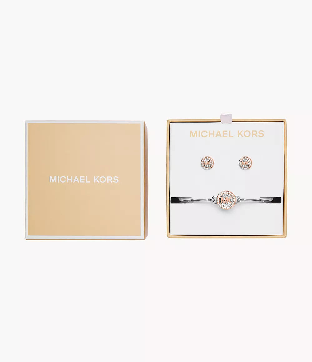 Michael Kors Two-Tone Brass Earrings and Bracelet Set