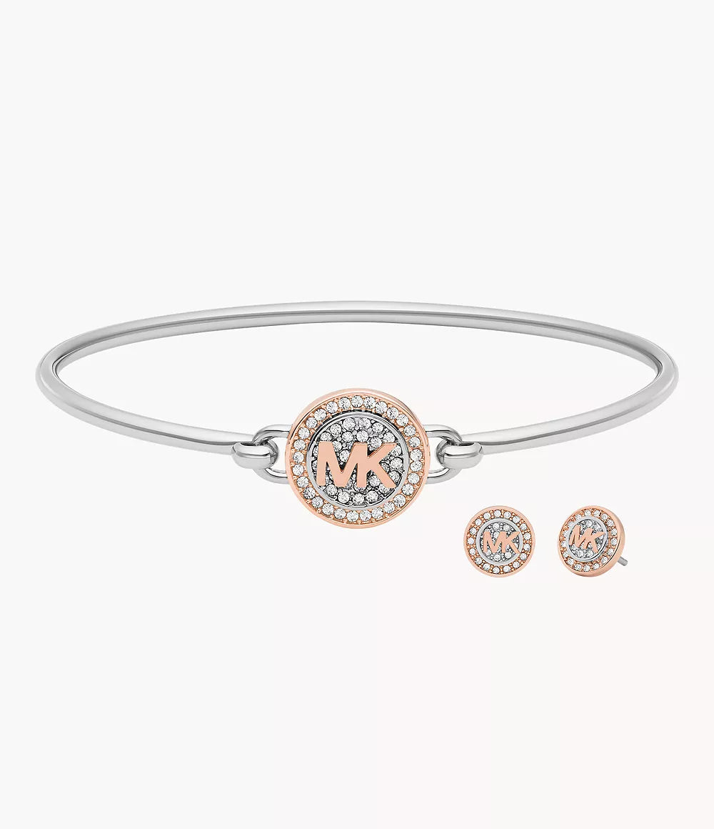 Michael Kors Two-Tone Brass Earrings and Bracelet Set