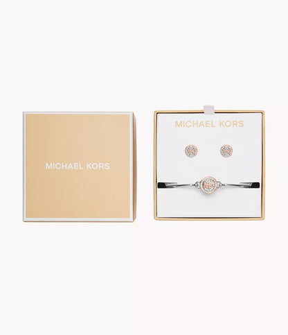 Michael Kors Two-Tone Brass Earrings and Bracelet Set